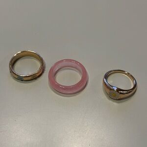 Pink and Gold Ring Set, floral, size 6-6.5